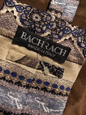 Bachrach Blue and Beige Patterned Men's Tie, 100% silk